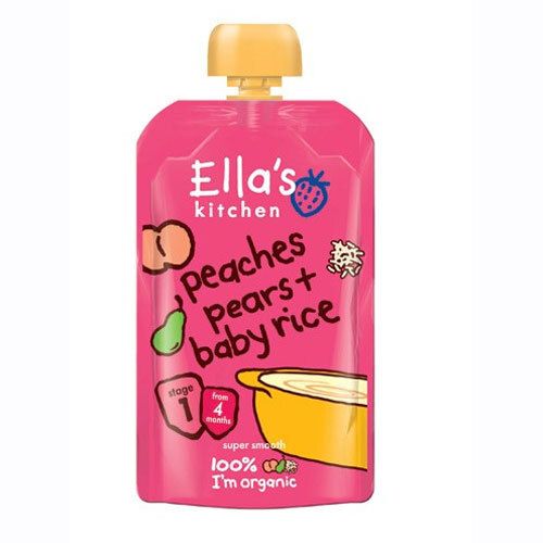 Ella's Kitchen Peaches Pears + Baby Rice babymos, 4+ mdr. 120 g Med24.dk