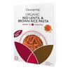 Lækker proteinrig pasta lavet af røde linser og brune ris.