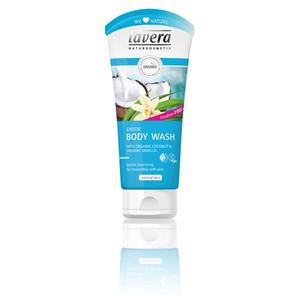 Lavera Body Wash Vanille og Kokos. Ekstrakt fra økologisk ingefærgræs og vegetabilsk glycerin forebygger, at huden udtørrer. Duften af vanille og kokos giver din hud en herlig friskhed.