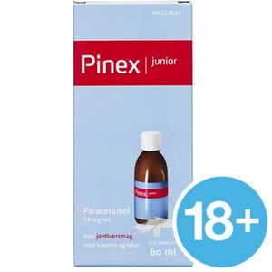 pinex oral opløsning jordbær smag 24 mg/ml paracetamol junior 60 ml smerter feber blå rød