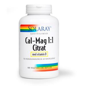 Solaray Cal-Mag 1:1 Citrate + vitamin D 180 vegetabilske kapsler - med24