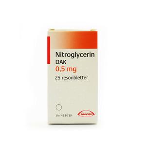 Nitroglycerin 0,5 mg resoribletter hjertesmerter (angina pectoris) - Med24.dk