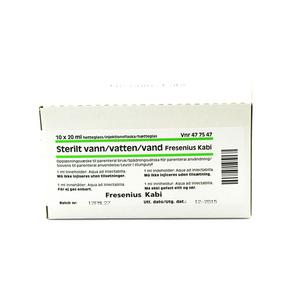 Sterilt vand Parenteral anvendelse - 10 hætteglas x 20 ml - Med24.dk