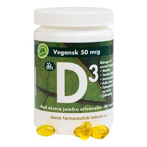 DFI 100% vegansk D3 vitamin 50 mcg 90 bløde kapsler