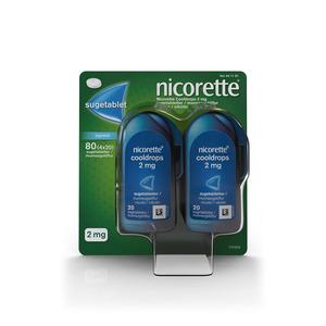 Nicorette Cooldrops Icy mint består af 4x20 stk sugetabletter i en lille beholder