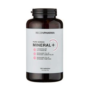 Recon Pharma Mineral + bidrager bl.a. til at mindske træthed og udmattelse, opretholde et normalt energistofskifte og opnå normal muskelfunktion.