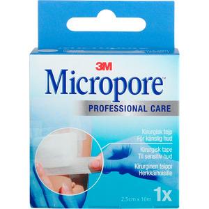Micropore 3M - 2,5cm x 10m, hvid - 1 stk.