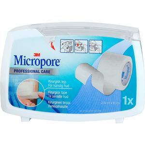 Micropore tape m. dispensor hvid - 2,5cm x 9,14m