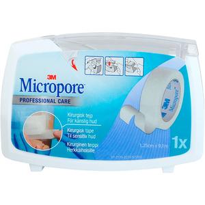 Micropore tape m. dispensor hvid - 1,25cm x 9,14m