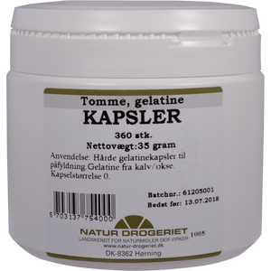 Tomme gelatine kapsler fra Natur Drogeriet.