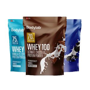 image of Bodylab Whey 100 proteinpulver 1 kg - flere varianter