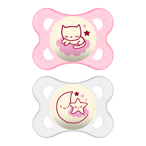 MAM sut Original Night 0-6 mdr silikone, pink - 2 stk