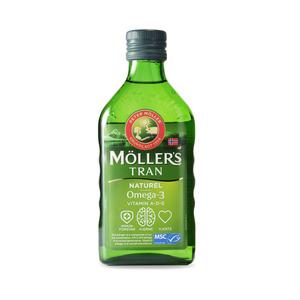 Møllers Tran med Neutral smag, højt indhold af omega-3 fedtsyrer 250 ml.