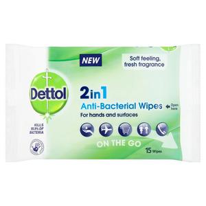 Dettol 2in1 Antibacterial Wipes - 15 stk.