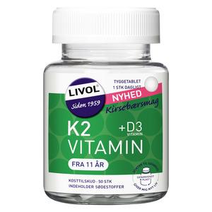 Livol K2 vitamin + D3, 50 tyggetabletter