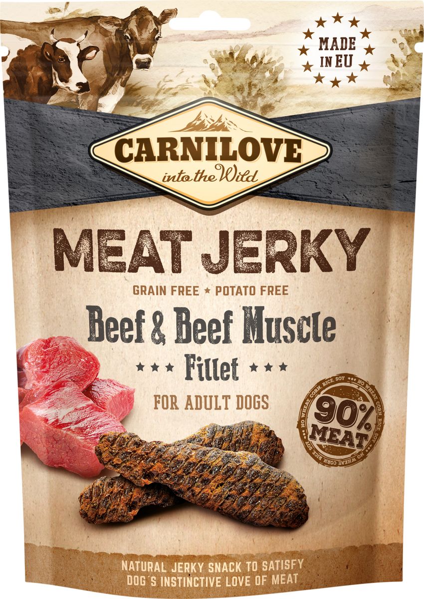 Køb Carnilove Jerky Beef & Beef Muscle 100 g hos Med24.dk