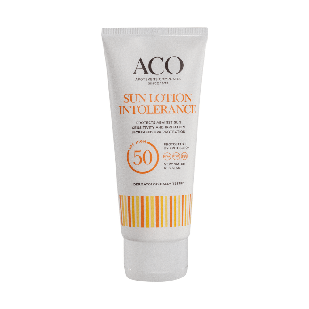 Køb ACO Sun Lotion Intolerance SPF50 100 ml hos Med24.dk
