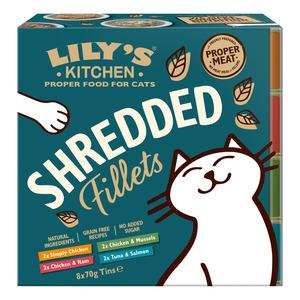 LilyÂ´s Kitchen vådfoder til kat, Shredded Fillets Tins Multipack - 8 stk.