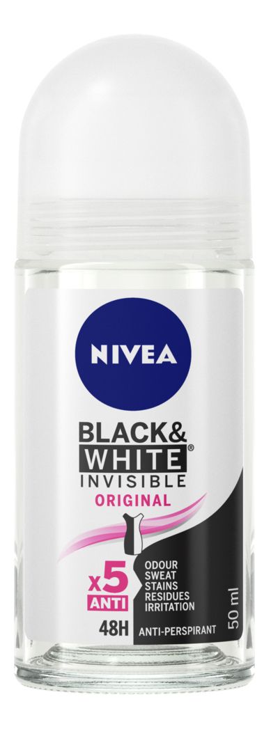Nivea Invisible Für Schwarz & Weiß Deo Roll-On – 48h Schutz, Hinterlässt Keine Weißen Spuren, 6 X 50 Ml