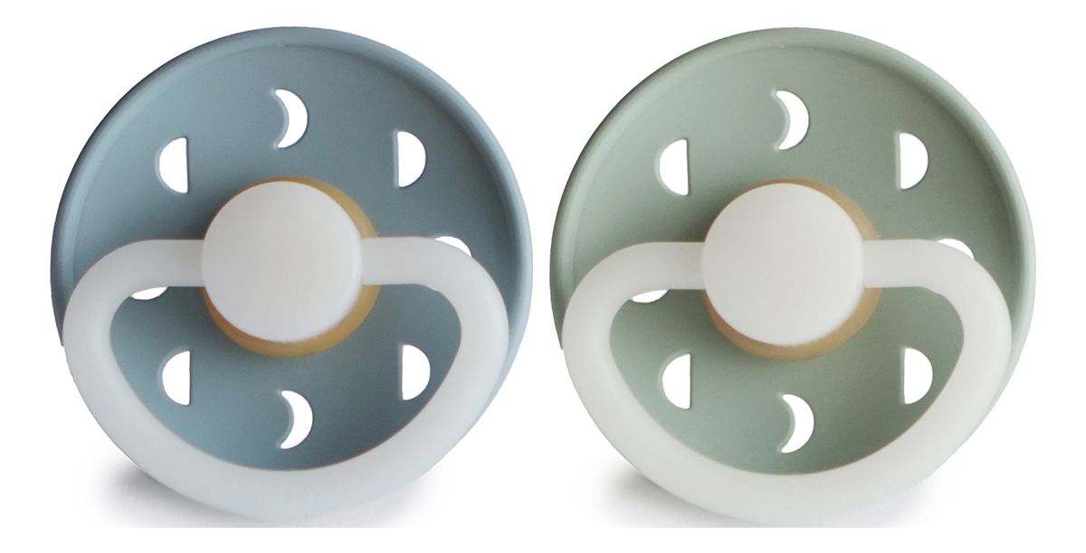 FRIGG Moon Ciuccio In Gomma Naturale – Confezione Da 2, 0-6 Mesi, Morbido Lilla/Narciso, Prodotto In Danimarca, Senza BPA