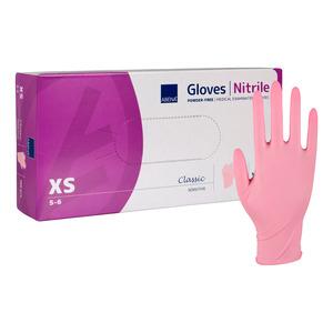 10: Abena Classic Sensitive Engangshandsker, Pink, Nitril, Pudderfri - Flere størrelser - 100 stk.