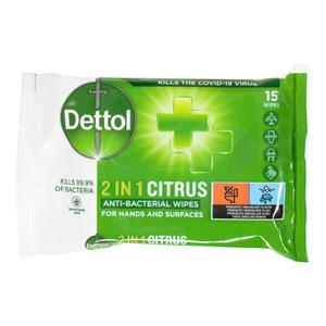 Dettol 2in1 Anti-Bacterial Wipes - 15 stk.
