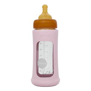 Hevea Glas Sutteflaske Wide Neck med Sleeve 250 ml, Powder Pink - 1 stk.