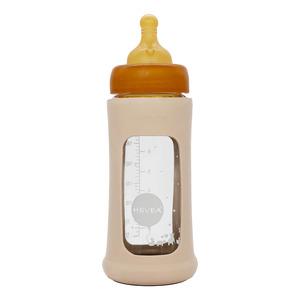 Hevea Glas Sutteflaske Wide Neck med Sleeve 250 ml, Sand - 1 stk.