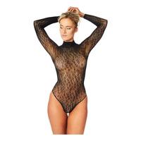 NORTIE Oda Leopard Bundløs Bodystocking - Sort - 1 stk.