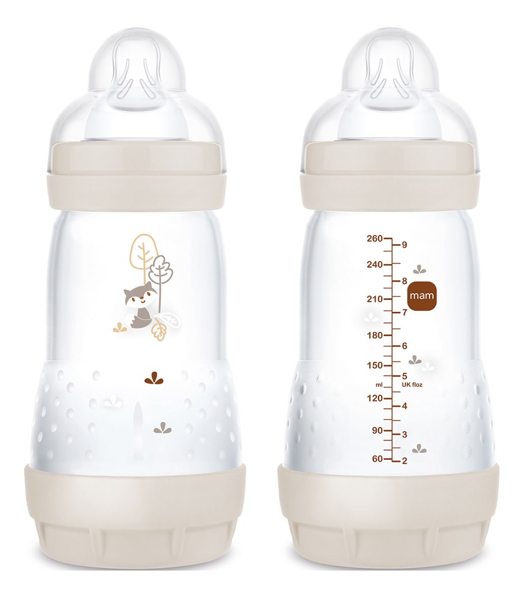 Set 2 Biberon Anti-Colica MAM 260 Ml Con Tettarelle In Seta Misura 1 E 2, Autosterilizzanti, Colori Grigio E Avorio