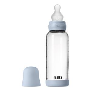 Bibs Glass Baby Bottle Round Silicone 240 Medium Flow Baby Blue Stk
