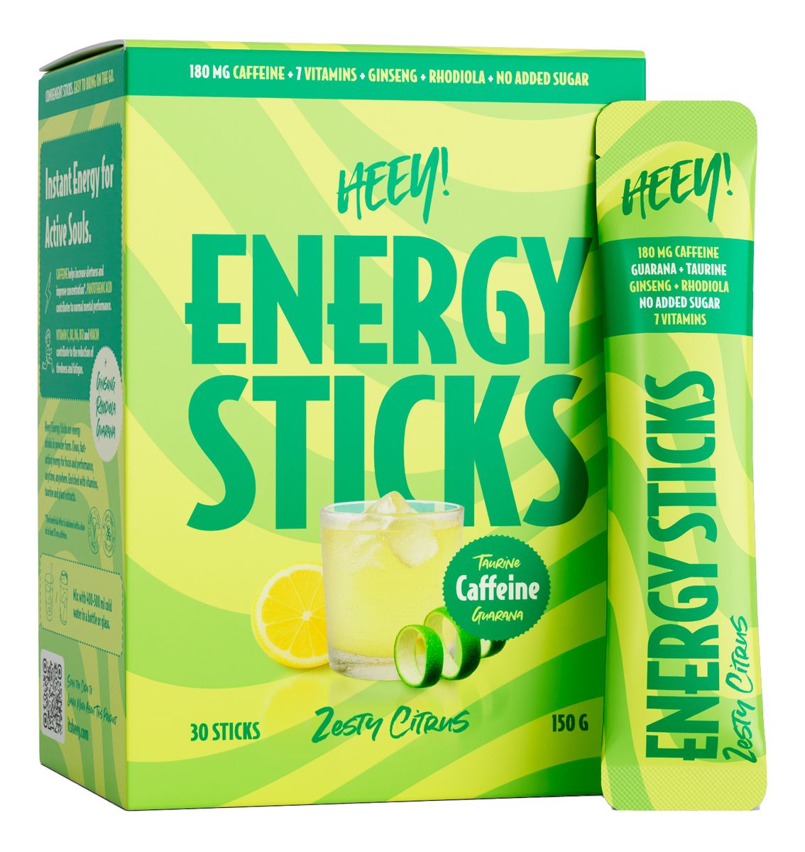 Heey! Energy Sticks Koffein + Guarana Zesty Citrus - 30 stk.