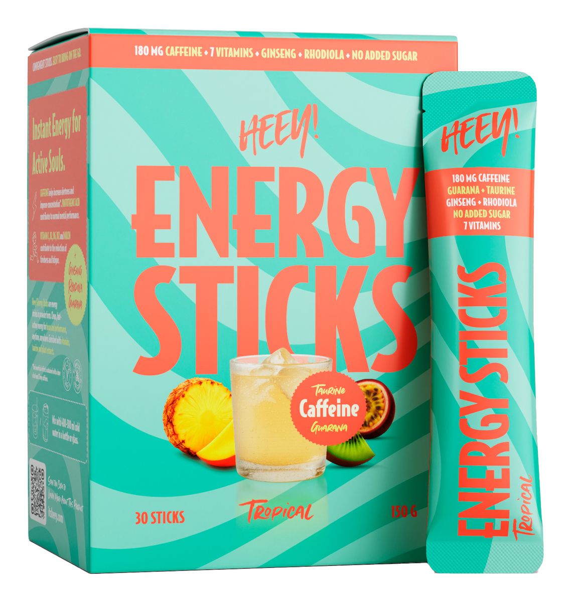 Heey! Energy Sticks Koffein + Guarana Tropical - 30 stk.