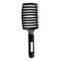 TBC Curved Paddle Brush m. Vildsvinehår - Sort - 1 stk.