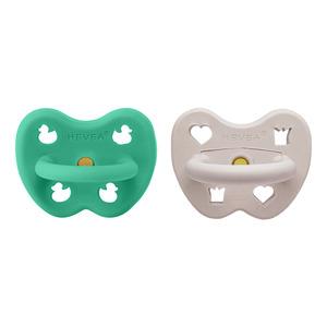 Hevea Round Teat 3-36 Months - Pop Of Green & Soft Pebble - 2 stk.