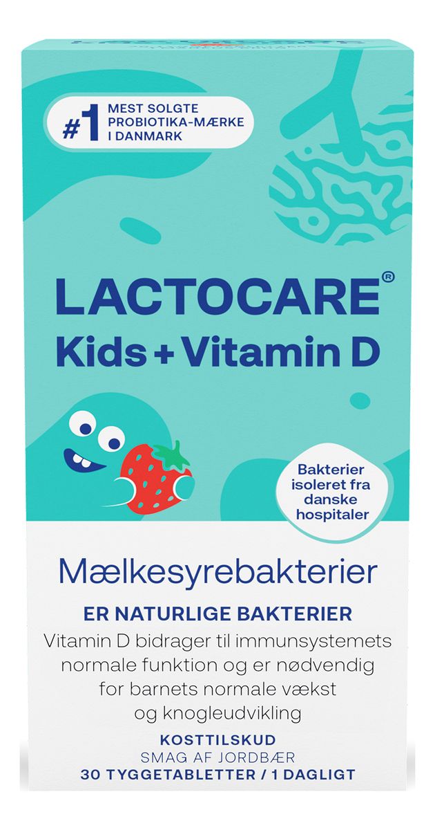 Lactocare Kids + D, 30 tyggetabletter med mælkesyrebakterier til børn