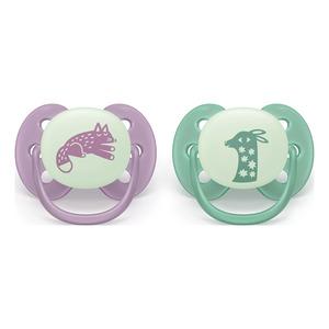Philips Avent Pacifier ultra soft Nighttime - lilla og grøn - 2 stk.