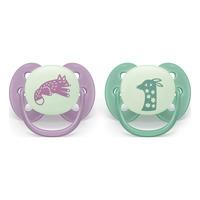 Philips Avent Pacifier ultra soft Nighttime - lilla og grøn - 2 stk.