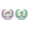 Philips Avent Pacifier ultra soft Nighttime - lilla og grøn - 2 stk.