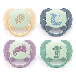 Philips Avent Pacifier ultra soft Nighttime - orange, blå, lilla og grøn - 4 stk.