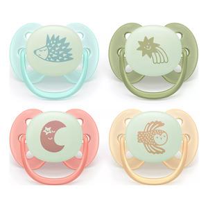 Philips Avent Pacifier ultra soft Nighttime - turkis, grøn, rød og gul - 4 stk.