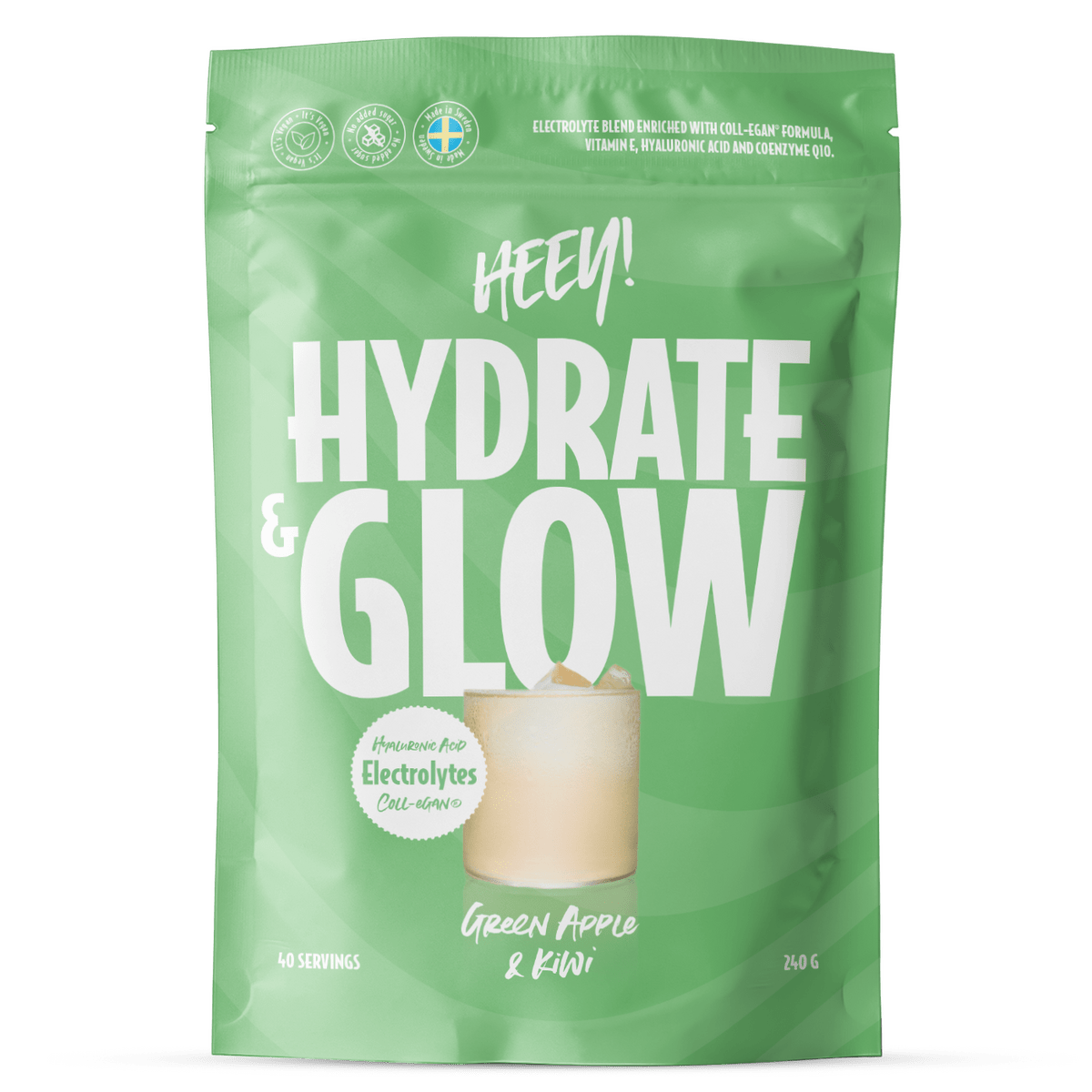 Heey! Hydrate & Glow Electrolytes + Coll-egan® - Green Apple & Kiwi - 240 g.