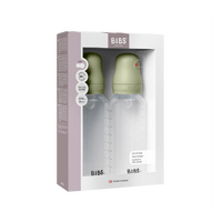 BIBS Baby Bottle Round Silicone 270 ml Medium Flow Sage - 2 stk.