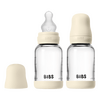 BIBS Glass Baby Bottle Round Silicone 120 ml Slow Flow Ivory - 2 stk.
