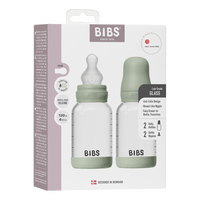 BIBS Glass Baby Bottle Round Silicone 120 ml Slow Flow Sage - 2 stk.