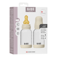 BIBS Glass Baby Bottle Round Latex 120 ml Slow Flow Ivory - 2 stk.