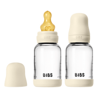 BIBS Glass Baby Bottle Round Latex 120 ml Slow Flow Ivory - 2 stk.