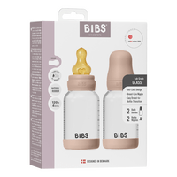 BIBS Glass Baby Bottle Round Latex 120 ml Slow Flow Blush - 2 stk.