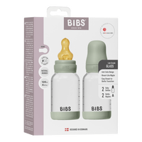 BIBS Glass Baby Bottle Round Latex 120 ml Slow Flow Sage - 2 stk.