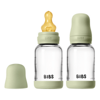 BIBS Glass Baby Bottle Round Latex 120 ml Slow Flow Sage - 2 stk.